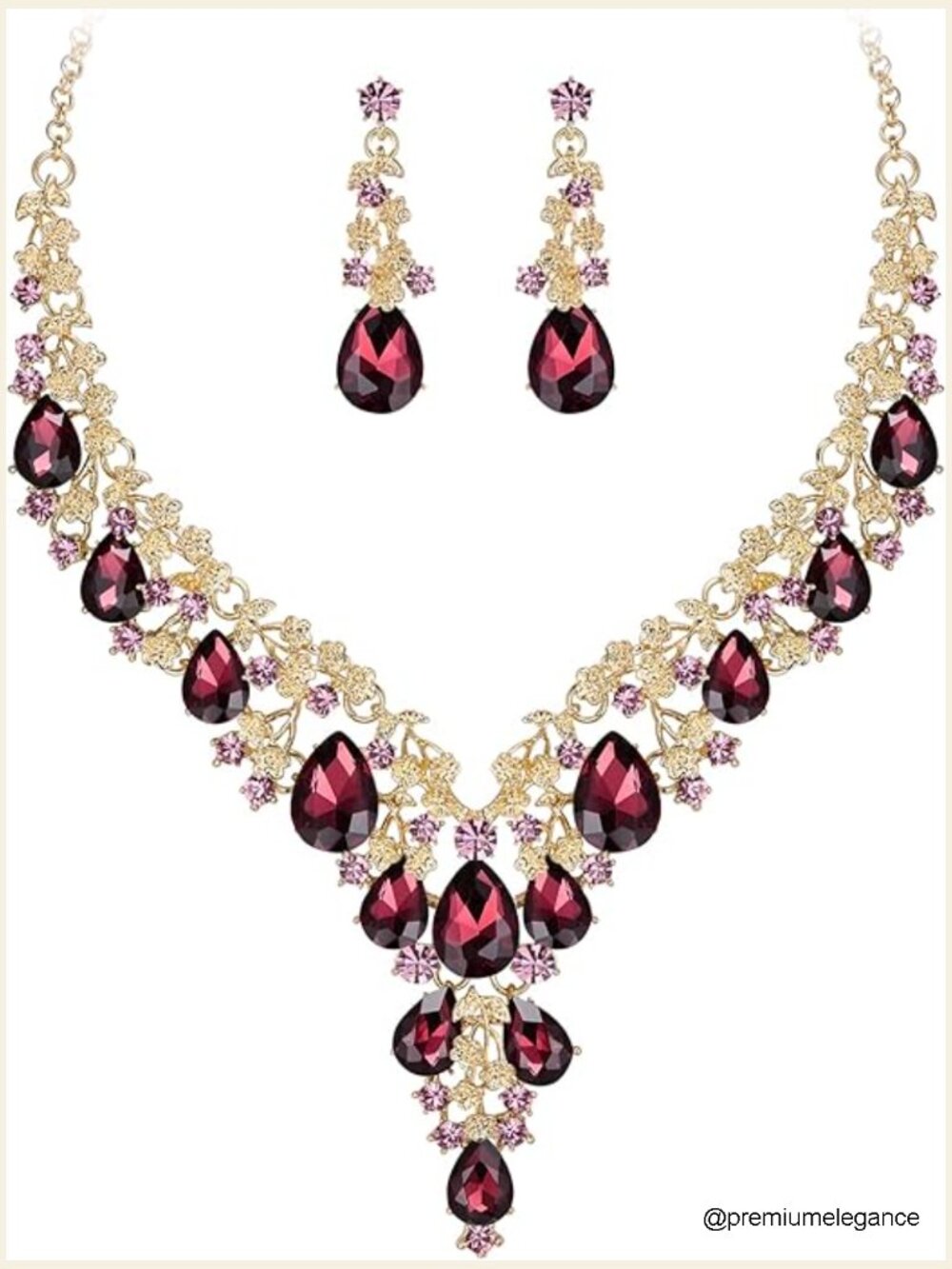 Austrian Crystal Teardrop Flower Cluster Necklace Earrings Set